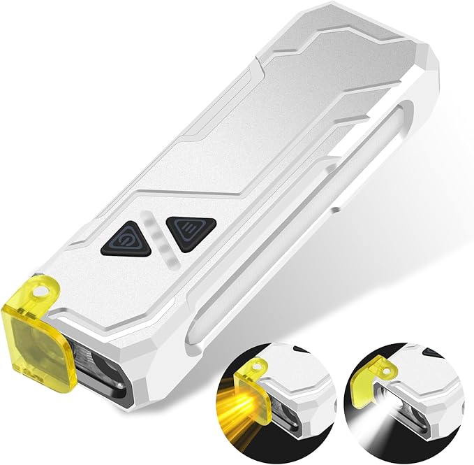 Multi-Feature EDC Flashlight Rechargeable with 7-Colors Side Light Magntic Bace Yellow Light Diffuser and UV Light for Travel Work Camp Dog Walk