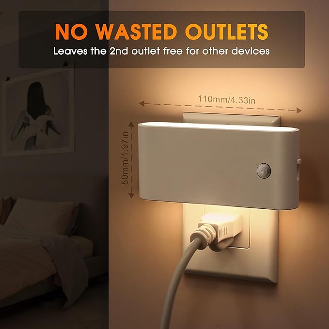 Briignite LED Night Light Motion Sensor 2 Pack, Night Lights Plug into Wall, Auto On Off, 0-100LM Dimmable Night Light Plug in, 3000K Warm White LED Nightlight for Kids Bedroom Hallway