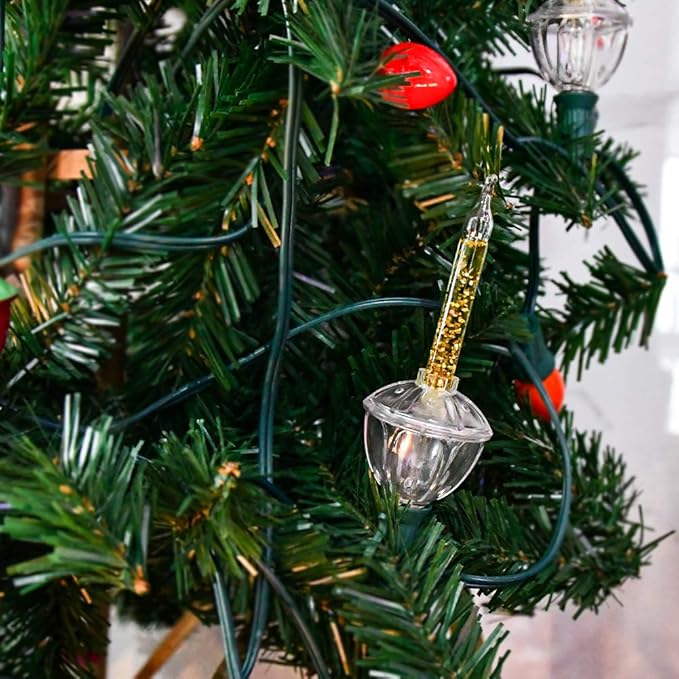 Gold Christmas Bubble Lights Set, 11Ft Vintage Christmas String Lights with 8 Golden Bubble Lights (1 Spare ) C7/E12 Base, UL Listed for Indoor Outdoor Holiday Tree Fireplace Window Party Decorations
