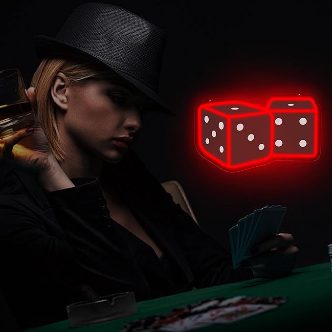 Dice Neon Sign – 14.57″ × 9.45″ Adjustable Brightness Neon Signs for Wall Decor – Red LED Wall Light for Bedroom, Bar, Game Room, and Home Decoration