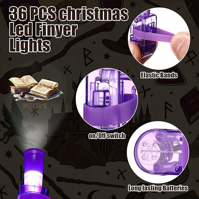 Tuanse 36 Pcs Magical Wizard Finger Lights, Glow in The Dark Finger Lights Bulk, Wizard Theme Party Favors for Kids, Goodie Bag Stuffers, Classroom Rewards Prizes, Birthday & Fantasy Celebration Decor