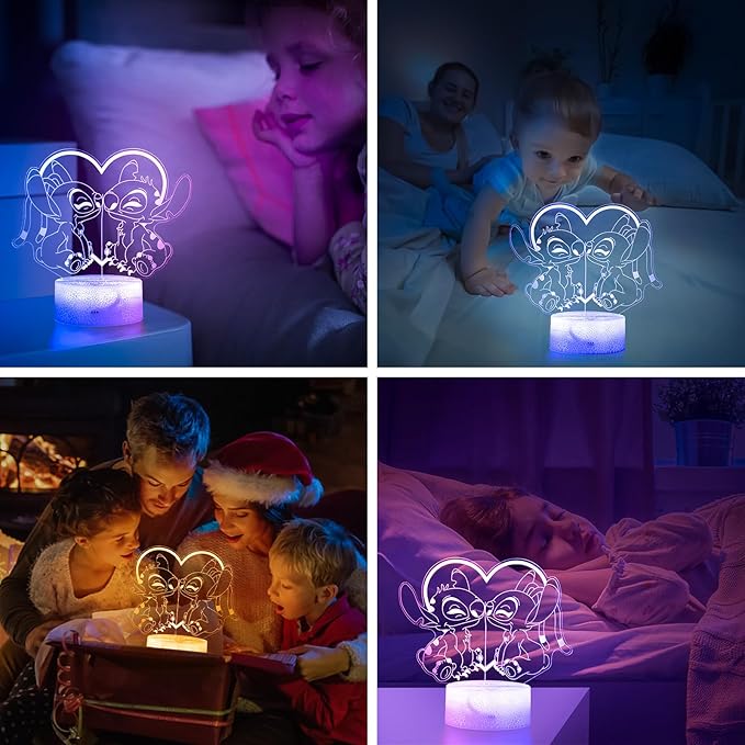 Stitch Night Light for kids: Two-Color Lighting Effects, 32 Changing 3D Illusion LED Lamp with Remote & Touch Control,Stitch Gifts for Girls,Boys,Cute Bedroom Decor for Birthday Christmas Party