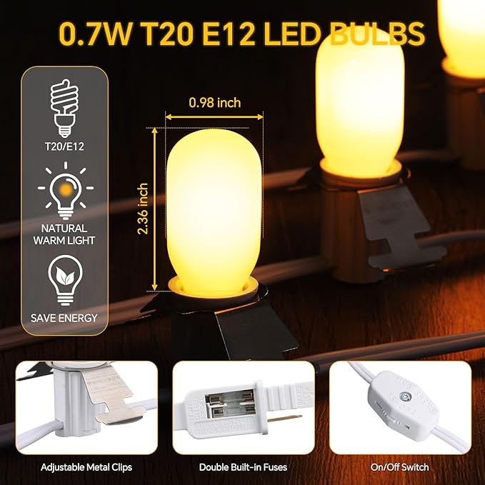 Leelosp 4 Pack Accessory Cord with 3 LED Light Bulbs 8.2 FT Christmas Village Light White Cord End-to-End Connectable On/Off Switch Plugs T20 LED Blow Mold Bulbs for Crafts Halloween Decor