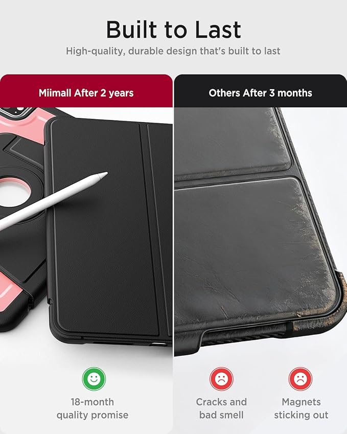 Miimall Leather Case for iPad Pro 13 Inch 2025/2024(M5/M4) with Pencil Holder, [Magnetic Back Cover] [Multi-Angle Landscape&Portrait Viewing] [Rotating Magnetic Stand] Non-Slip Folio Cover, Blackpink