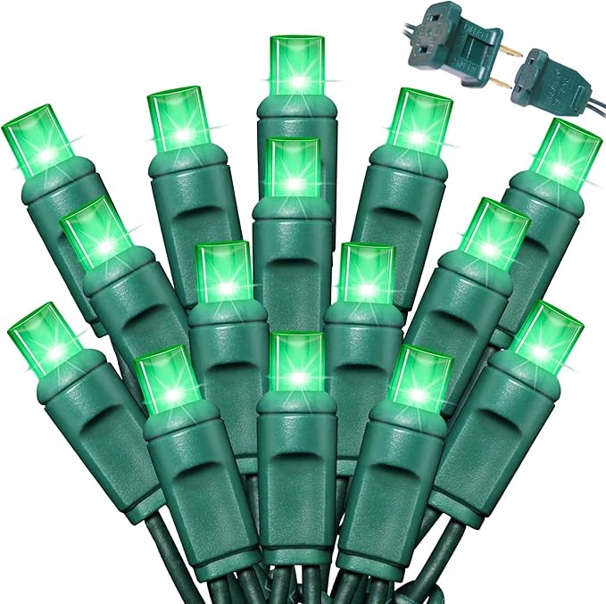 LAMPHOME 600LED (12pk of 50L) String Lights,LED Christmas Lights, 6" SPACING,Green Wire,Green