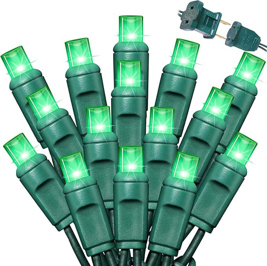 LAMPHOME 600LED (12pk of 50L) String Lights,LED Christmas Lights, 6" SPACING,Green Wire,Green