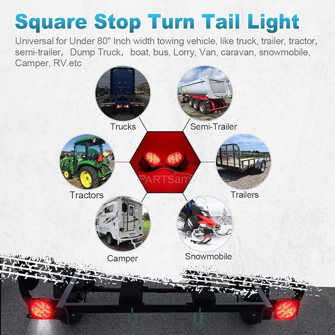 Partsam 12V Submersible Square Led Trailer Lights Smoked Red Combination Led Stop Tail Brake Turn Signal Light for Trailers Under 80" Boat Trailer Truck Marine Camper RV Snowmobile IP68