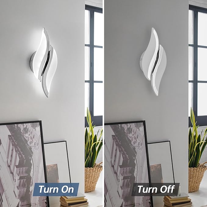 Modern LED Wall Sconce Set of Two, 6000K Black Indoor Wall Light Fixtures Acrylic Wall Sconce Lighting for Living Room Bedroom Bedside Bathroom Hallway Stairway Wall Lamp (Chrome)