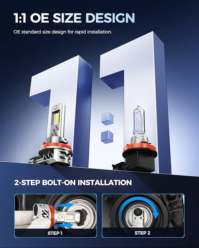 KAX 2025 10X Brightener 9005 H11 Led Bulbs Combo for Car Owners, 100000Lm HB3 H9 for Drivers at Night, H11 During Bad Weather, HB3 H8 1:1 Real Size, 100000 Hours Lifespan, 99% Fit Vehicles, 4 Pack