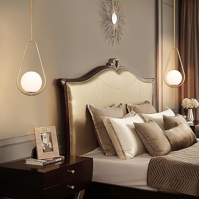 SeeU Gold Pendant Lighting Brass Finished Modern Style Kitchen Island Lighting,One Light Glass Globe Pendant Light for Indoor Hanging Light Fixture,Adjustable Length Lamp for Dinning Room Bedroom