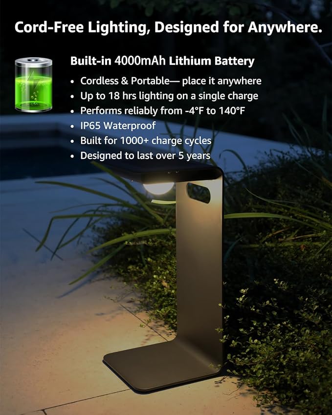 Outdoor Floor Lamp,Solar Lights Outdoor,Solar Lanterns Outdoor Waterproof IP65,4000mAh Li-ion Battery Smart Lamp,Outdoor Lantern for Backyard Decor,Table Lamp for Patio Decor,Black Lamp,XL