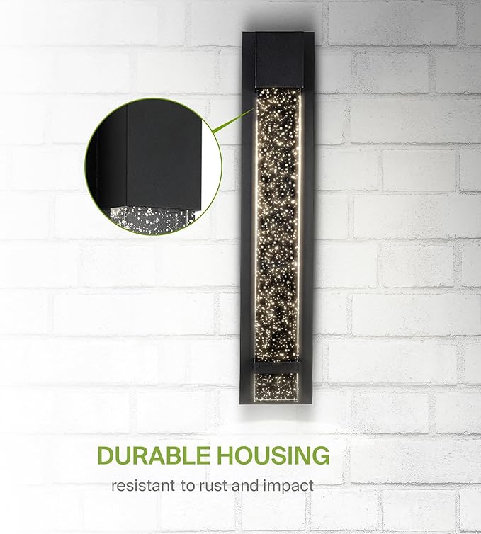 ASD LED 24 Inch Bubble Glass Wall Light Fixture | 20W 600LM 3000K-5000K 100-277V | 3CCT, Waterproof, Dimmable, ETL Listed | Exterior Flush Mount Sconce, Outdoor-Indoor Lighting | Black