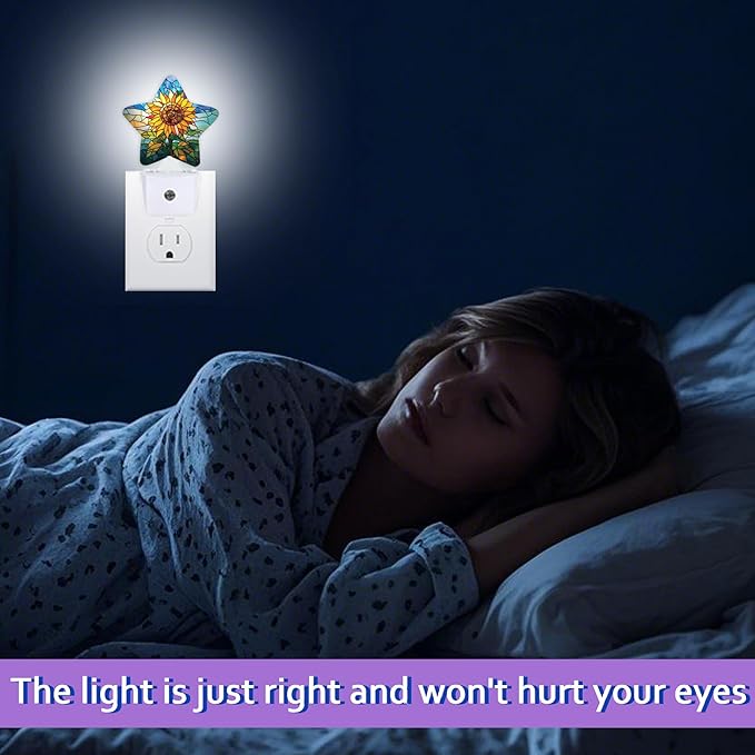 Glass Sunflower Night Light for Kids,Vintage Floral Night Lights Plug Into Wall, Lightweight Dusk to Dawn Light Sensor Warm Nightlights for Girls Boys Bedroom Nursery Basement