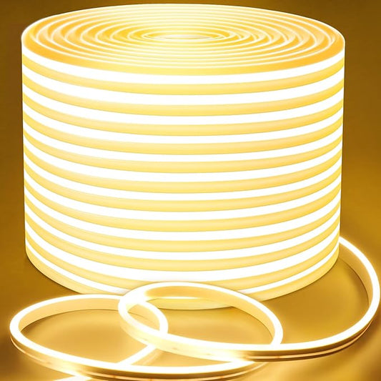 Lamomo LED Neon Lights, 32.8Ft Warm White Dimmable Led Rope Flex, 24V Waterproof LED Strip Lights, Silicone 3000K Neon Strip Lighting for Bedroom Indoor Home Decor