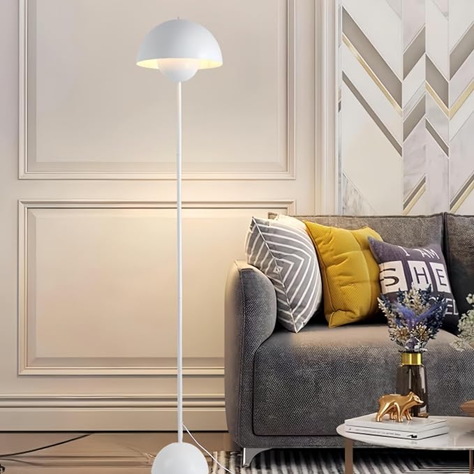 COSYLUX Modern Floor Lamp for Living Room, Industrial Tall Standing Lamp for Bedroom, Metal Shade Reflecting Light Reading Floor Lamp for Office, Nursery Room, Corner(Matte White)
