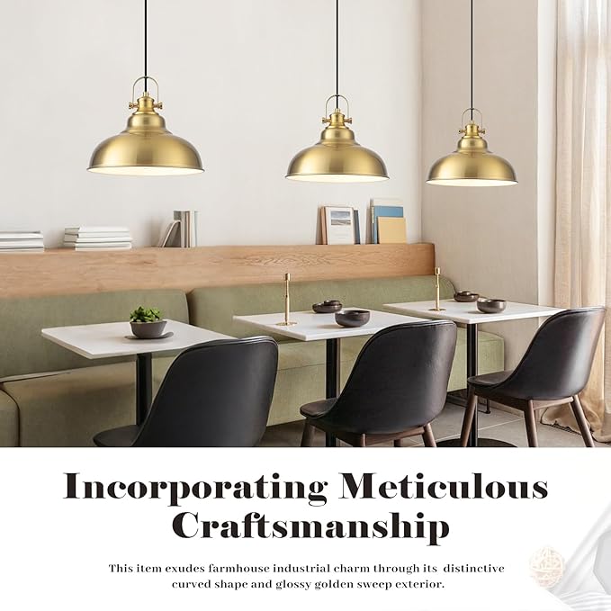 Gold Dome Pendant Light, Gold Pendant Light Kitchen Island 3 Pack, 11.41 Inch Farmhouse Pendant Lights, Hanging Light Fixture for Kitchen Island, Dining Room, Living Room