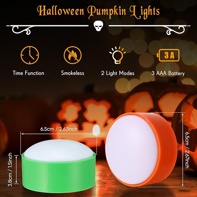 Riakrum 6 Pieces Remote Timer LED Lights with Remote LED Pumpkin Lights Battery Operated Lantern Bright Flameless Candle(Green, Orange, Purple)