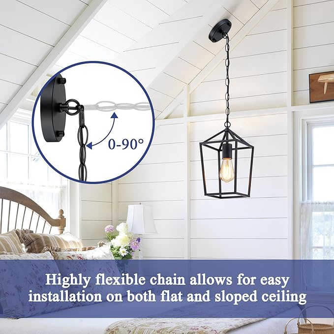 2-Pack Farmhouse Pendant Lights Kitchen Island, Black Pendant Light Fixtures Hanging Lamp for Dining Room, Modern Kitchen Pendant Lighting Over Island, Metal Cage Design
