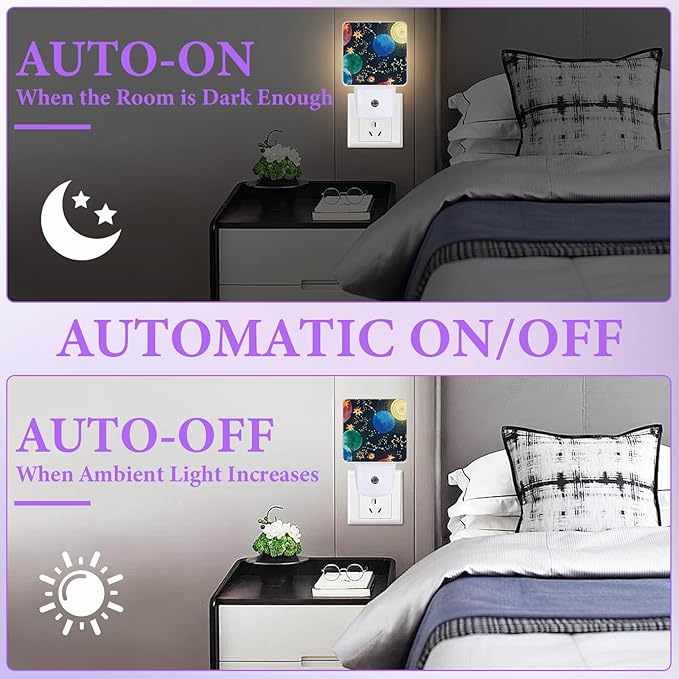 Boho Sun Moon Night Light,Plug-in Night Lights with Dusk-to-Dawn Sensor for Bedroom,Bathroom and Living Room Sleep Friendly lamp 0.5w