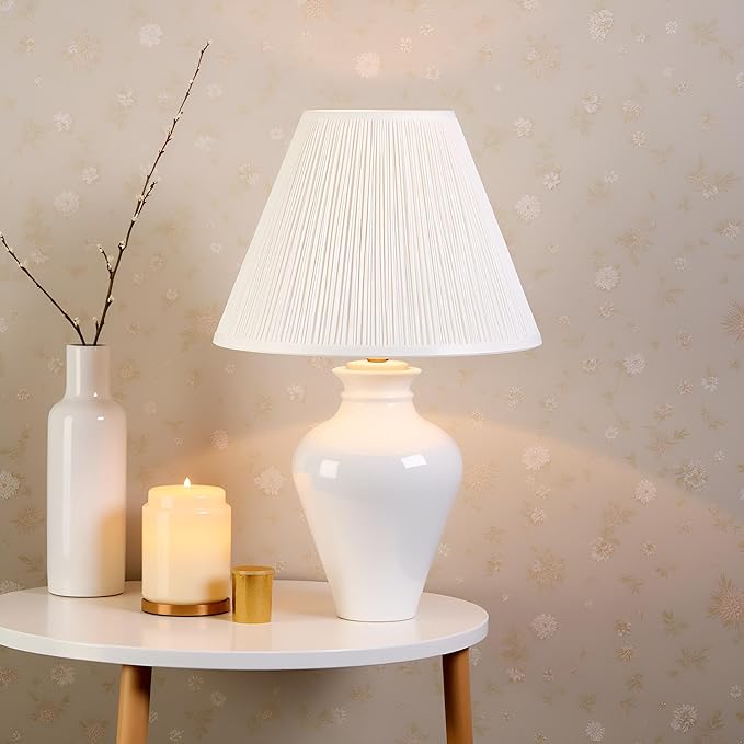 Aspen Creative 33166, Mushroom Pleated Traditional Powder White Spider Lamp Shade, 6-1/2" Top x 15" Bottom x 11" Slant