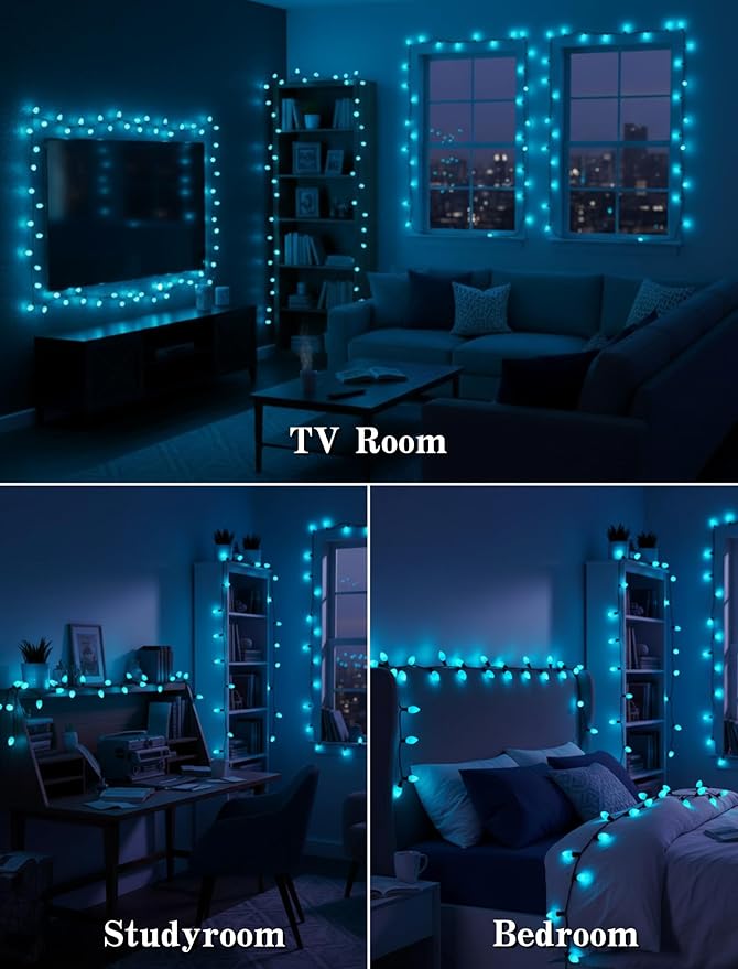 25-Pack C7 Blue Christmas Replacement Light Bulbs, 5W C7/E12 Candelabra Base Night Light Bulbs for Outdoor String Lights, Christmas Decorations, Patio and Party Lighting