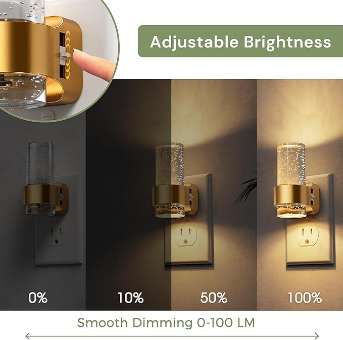 L LOHAS LED Night Lights Plug into Wall, 4 Pack Mini Dimmable Night Light with Dusk-to-Dawn, Soft White/Cool White/Amber 3 Light Color, 0-100LM Adjustable Brightness, Bubble Nightlight for Hallway