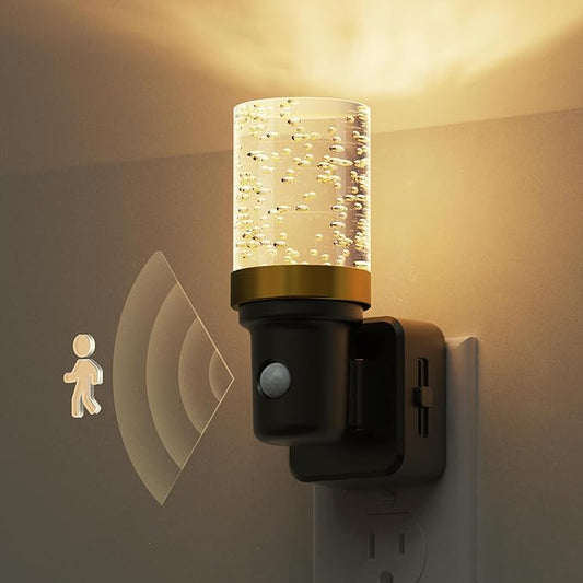 L LOHAS LED Motion Sensor Night Light, Motion Activated Night Lights Plug into Wall, 0-100LM Dimmable Nightlight, 180°Rotatable Plug in Night Light, 1W LED Bubble Nightlights for Bathroom Adults