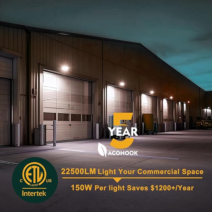 4Pack 150W LED Wall Pack Lights, 100-277v Dusk to Dawn with Photocell, 22500Lm 5000K IP65 Waterproof Outdoor Security Lighting, Energy Saving, ETL White| 5-Year Warranty(Height:10~20ft)