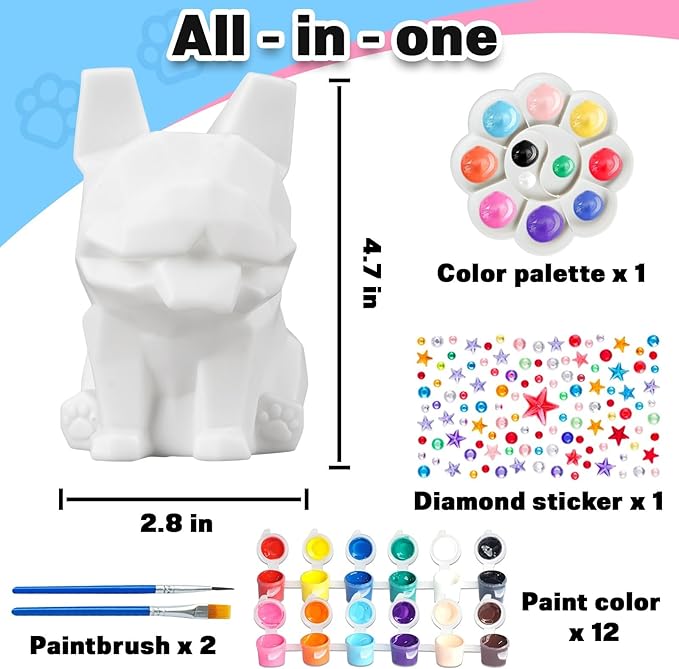 FUNZBO Paint Your Own Dog French Bulldog Lamp Kit - Easter Basket Stuffers, Arts and Crafts Supplies Painting for Kids Teens, DIY Night Light Dog Toy for Girl Boy 3 4 5 6 7 8 9 10 11 12 Birthday Gifts