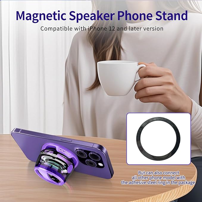 Magnetic Bluetooth Speaker - Portable Mini Speakers with RGB Light, Multifunctional G200 Speaker with 3D Surround Sound, 7H Playtime, Phone Stand for iPhone Android, Gifts for Teens, Purple