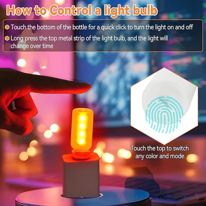 5Pcs Mini Retro Car Light, 10 Modes, Frosted Shell USB LED Car Interior Atmosphere Lamps, Touch-Control Portable Plug-in Glass Bottle Ambient Night Light for Camping Bedroom Party