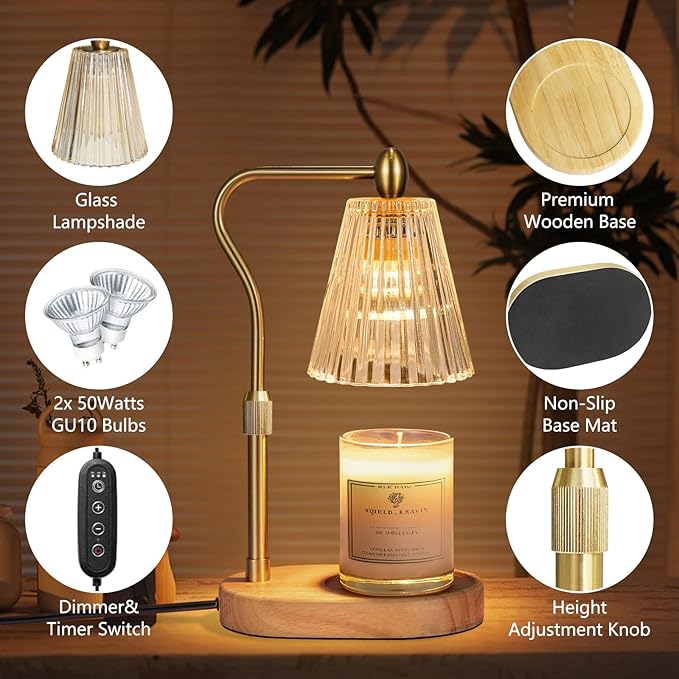 Candle Warmer Lamp with Timer and Dimmer Adjustable Height for Home Room Decor, Brithday Gifts for Women, Candle Warmer for Scented Jar Candles Mother's Day Gifts