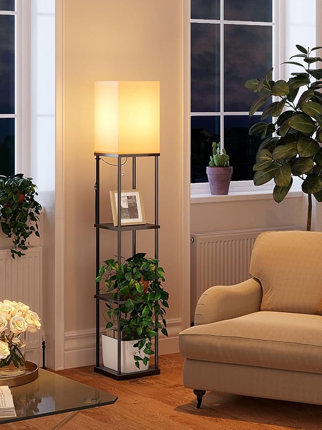 addlon Floor Lamps with Shelves, 4-Tier Modern Shelf Floor Lamp with 3CCT LED Bulb, Display Floor Lamp for Living Room, Bedroom and Office - Black