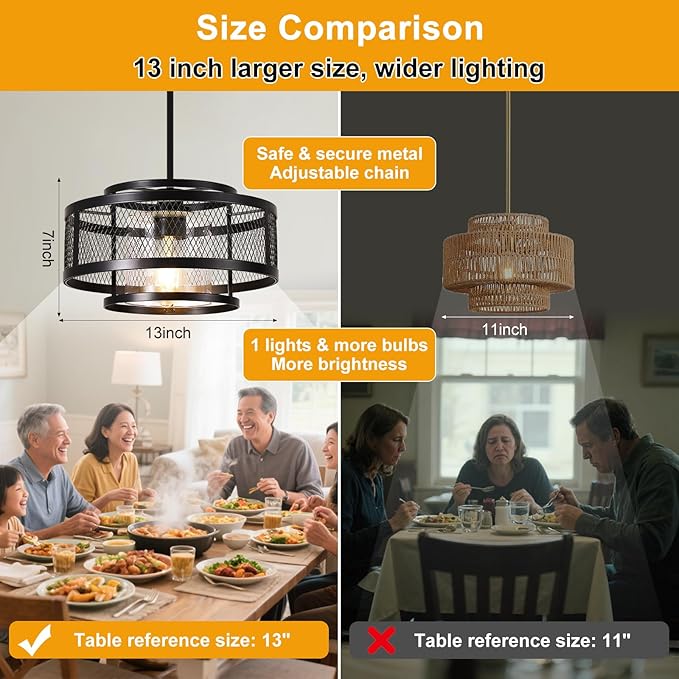 13" Modern Pendant Lights Kitchen Island, Matte Black Pendant Light Fixtures with Clear Glass Shade, Industrial Farmhouse Hanging Pendant Lights for Kitchen Island Dining Room Bedroom Hallway Entryway