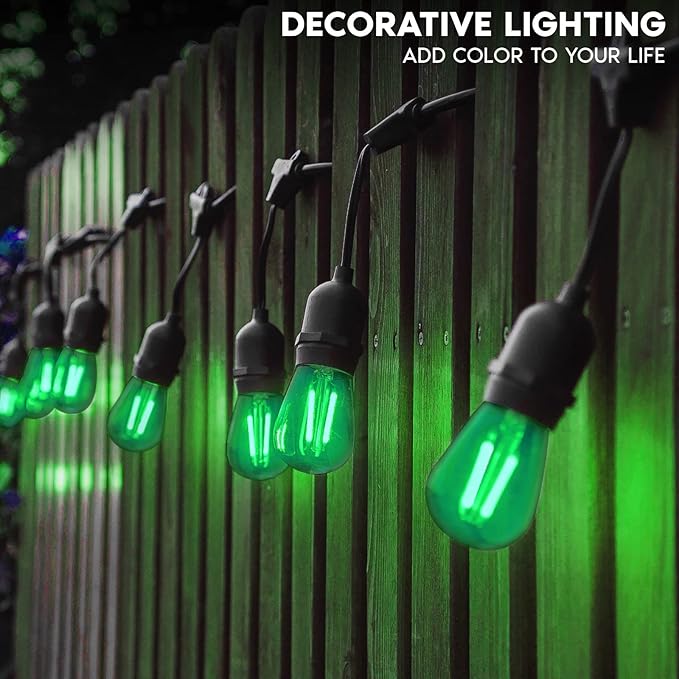 LUXRITE 12-Pack S14 Edison LED Green Light Bulb, 0.5W, Colored LED Bulbs for Outdoor String Lights, UL Listed, E26 Base, Indoor Outdoor, Decoration, Party, Holiday, String Light Replacement Bulbs
