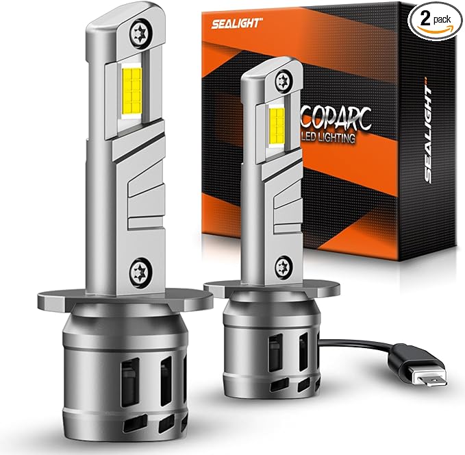 SEALIGHT H1 Fog Bulbs, 30000LM 6500K Cool White, 1:1 Mini Size, H1 Bulb Fog Light with 13000RPM Cooling Fan, 3 Mins Plug-N-Play, Non-polarity, Pack of 2