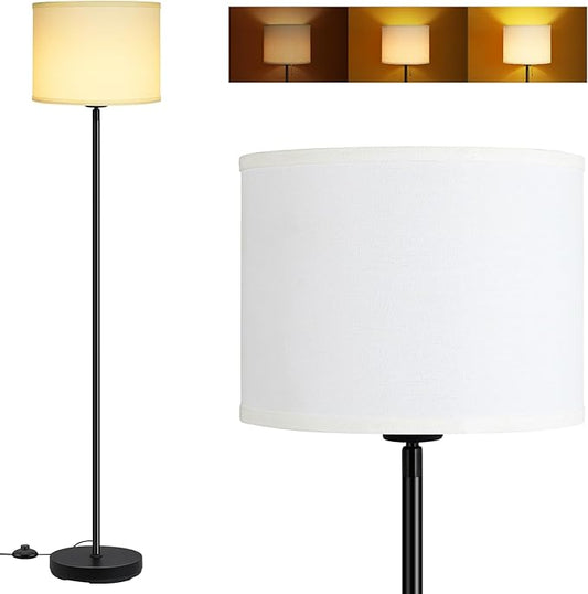 BoostArea Floor Lamps Standing Lamp, Modern 58" Tall Lamp with White Lampshade, Simple Small Pole Lamp for Bedroom, Pedal Switch, Black Small Lamps for Kid Room/Office/Reading Room(E26 Base, NO Bulb)