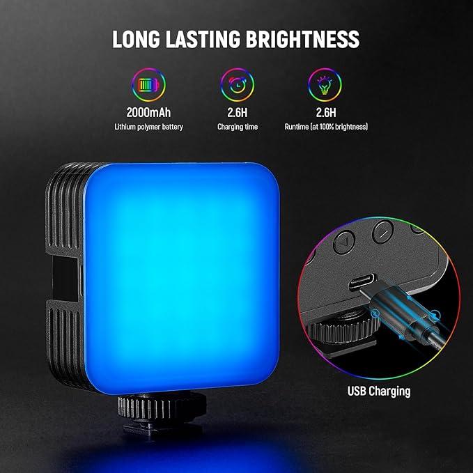 NEEWER Magnetic RGB Video Light, 2 Pack 360° Full Color RGB61 LED Camera Light with 3 Cold Shoe Mounts/CRI 97+/20 Scene Modes/2500K-8500K/2000mAh Rechargeable Portable Photography Selfie Lighting