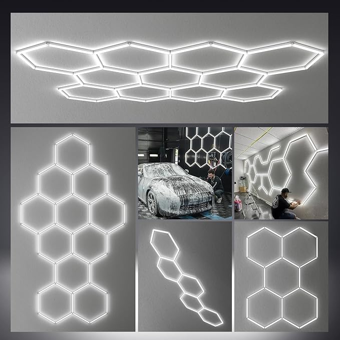 Hexagon Garage LED Lights, 30 Pack Super Bright 420W 63000LM 5000K LED Hexagon Lights, 7 Grid Hex Light for Shop Car Care Home Gym Garage Workshop Basement Warehouse