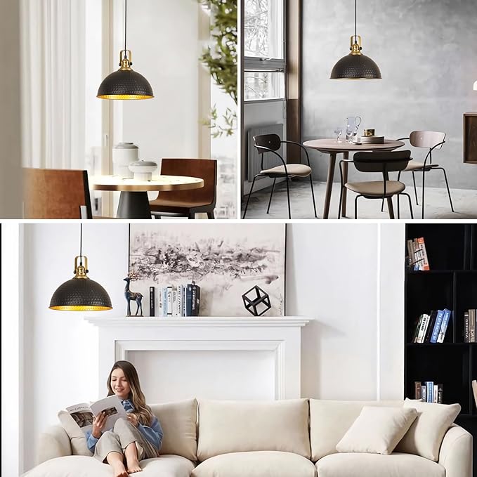 Black Pendant Lights Kitchen Island Industrial Pendant Light Fixtures Dome Kitchen Island Lights Modern Pendant Lighting for Bar Farmhouse Dining Room Bedroom Hallway（2 Packs）