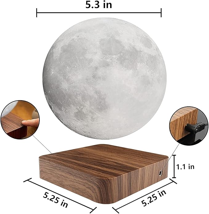 Levitating Moon Lamp, Magnetic Floating Moon Lamp Spinning Luna Night Light with 3 Color Modes, for Home Office Desk Decor, Bedroom Unique Lamps, Cool Tech Gadgets Gift for Women Kids