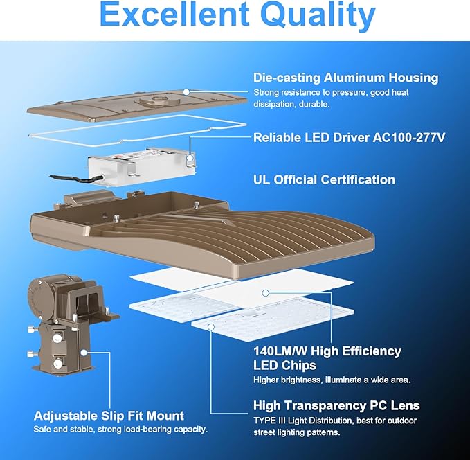 320W LED Parking Lot Lighting UL DLC Listed 44,800LM 5000K LED Shoebox Pole Lights Fixture AC100-277V IP65 Waterproof Slip Fit Mount Commercial Outdoor Street Light for Stadium Roadways