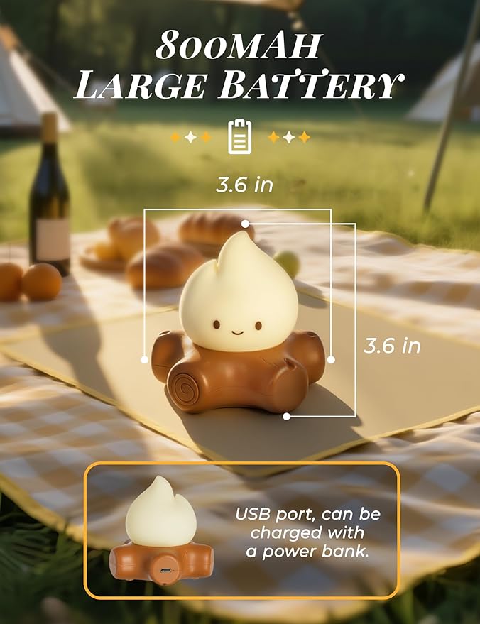Fake Campfire Lamp, Ambient Lighting, White Noise Soothes The Mood, Portable Rechargeable Night Light, Candlelight Mode Mood Lighting, Bedroom, Desktop, Camping Decor, Cute Gifts