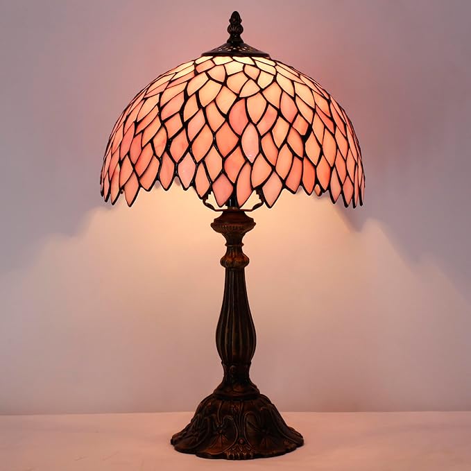 Tiffany Lamp Touch Control Table Lamp Pink Stained Glass Desk Lamp 12X12X19 Inches Wisteria Style Reading Light