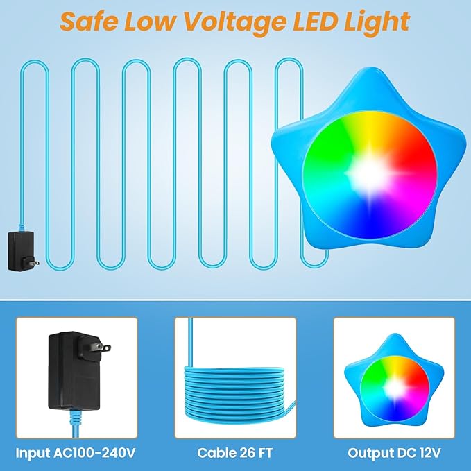LED Pool Lights with APP Control, 20W Dimmable Underwater Submersible Light with Magnets, IP68 Waterproof Color Changing 12V Pool Lights with Timer for Above Ground Pool