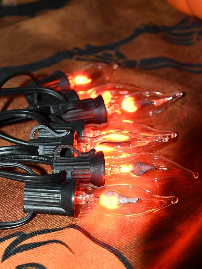 Halloween Flicker Flame Light Bulbs, Crystal Clear Flame Tip Candelabra Bulbs, Flickering Replacement Bulbs Dances with Orange Flame, 120 Volt, 1 Watt, E12 Candelabra Base, 12 Pack