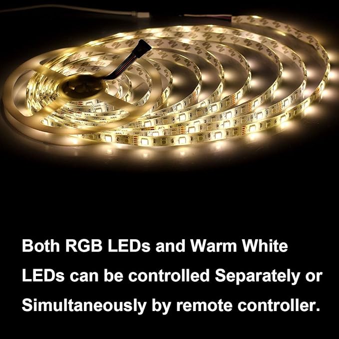SUPERNIGHT RGBWW LED Strip Light IP65 Waterproof RGB Color Changing Rope Lighting with Warm White 3500K Color 16.4ft 300leds 5050 Tape Light (RGB + Warm White)