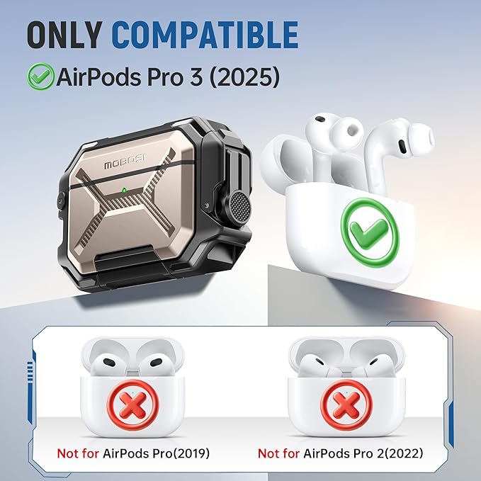 MOBOSI for AirPods Pro 3 Case [IP68 Waterproof Case for iPods Pro 3&Compatible with MagSafe] Military Grade Protective Earpods Pro3 Cover with Secure Lock, Keychain & Phone Stand (2025),Champagne
