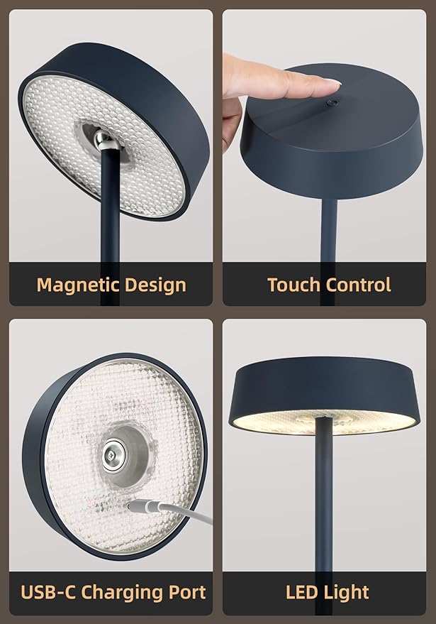 Cordless Lamp, Outdoor Waterproof, Dimmable Touch Control 3 Color Temperature, Battery Operated Portable, RGB, LED Memory Function, Rechargeable Table Lmap, Patio Dinning Restaurant Kitchen 1Pack Blue