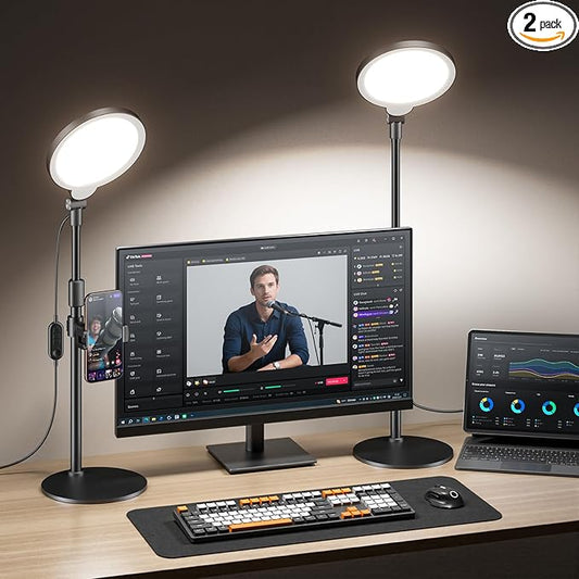 2 Packs Desk Ring Light with Stand, Adjustable Desktop Light with Phone Holder for Video Calls, Zoom Lighting for Computer/Laptop/Conference/Webcam, Video Light for Recording, Podcast,Photography